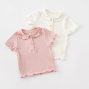 1-3岁女童莫代尔短袖T恤宝宝面膜上衣儿童柔软体恤衫婴儿白色夏装