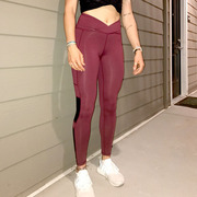 女子运动健身房长裤 锦纶速干紧身九分 大口袋收腰高弹黑色卡其紫