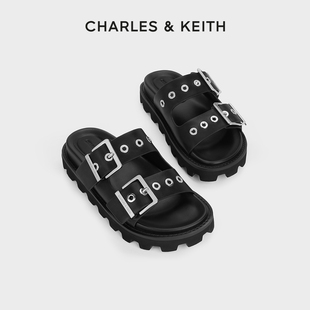 CHARLES&KEITH24春季CK1-70381029铆钉皮带扣外穿平底拖鞋女