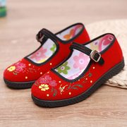 民族风绣花小礼仪鞋平跟女童，黑布鞋老北京女童鞋手工布鞋红色舞蹈