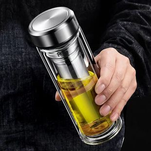 水杯双层玻璃杯茶水分离男士个人专用耐高温耐热防爆透明透明杯子