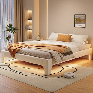 床实木床现代简约软包双人床，主卧1米5无床头，大床单人床榻榻米床架