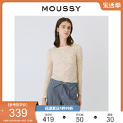 MOUSSY 夏季慵懒花纹蕾丝罩衫长袖针织T恤010GSS80-0320