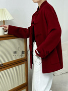 中式改良唐装双面羊绒红色大衣女装中国风禅意复古羊毛毛呢冬外套