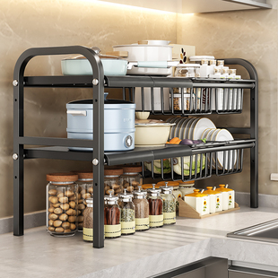 厨房下水槽置物架可伸缩橱柜，分层架柜内隔板架锅具收纳架子储物架