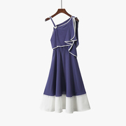品质好货女装夏季时尚百搭露肩，吊带大裙摆，紫色高腰气质长款连衣裙