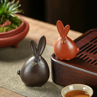 宇轩茶宠紫砂可养可爱小兔子雕塑，呆萌生肖兔茶玩茶盘家居装饰摆件
