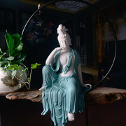 高档德化陶瓷自在水月观音佛像摆件新中式禅意家居客厅白瓷玄关装