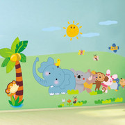 卡通动物贴纸儿童房间，卧室墙面装饰幼儿园墙壁贴画，遮丑墙贴纸自粘