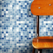 蓝色浴室卫生间pvc自粘马赛克墙纸 砖墙自贴壁纸格子厨房防潮墙贴