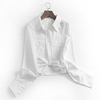 X051纯色薄款打褶拼贴口袋短款外穿防晒上衣夏季2023女装衬衫