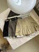 韩国东大门洋气压褶短裙裤，23秋季高腰显瘦口袋，a字休闲短裤