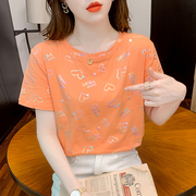 纯棉短袖t恤ins潮夏季女装2023年韩版印花设计感时尚宽松上衣