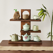 桌面博古架实木中式茶具，茶架置物架茶壶，架子多宝阁展示架摆件茶杯