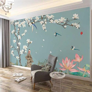 新中式山水花鸟壁纸2023电视背景，墙纸沙发床头，壁画客厅影视墙壁布