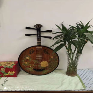 乐器月琴民乐红木花梨木专业弹拨阮手绘壁饰装饰拍摄道具褐色