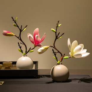 新中式仿真花玉兰花艺禅意花瓶，套装餐桌茶几摆件家居装饰盆景格调