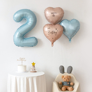 32寸数字气球周岁生日布置男孩，飘空儿童派对，拍照装饰场景婴儿蓝