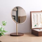黑胡桃实木镜子化妆镜 卧室桌面台式梳妆镜 复古木质网红收纳镜子
