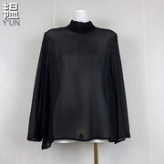 2024韫yun春季女装，真丝雪纺轻薄套头小衫立领，长袖百搭衬衫t
