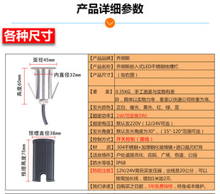 d方形地灯防水埋地灯外广场，射灯地砖灯1w不锈钢地埋灯嵌入式le