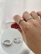 韩国饰品 整体925银  不规则高级线条质感戒指/米粒拼接戒指两款