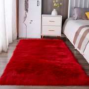 长毛绒地毯大红色卧室房间，床边毯中国红公主婚房，婚庆结婚定制装饰