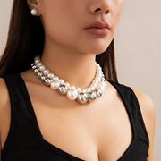 欧美跨境饰品 夸张大珠子时尚短款项链首饰 朋克气质仿珍珠项圈