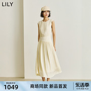 商场同款lily2024夏季浪漫微光，裙高腰无袖白色连衣裙长裙
