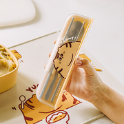 树可橘猫筷子勺子套装便携式餐具收纳专用盒一人用小学生上学带饭