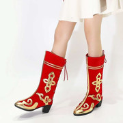 少数民族舞蹈鞋藏族蒙古族，新疆舞蹈靴男长筒，舞台表演鞋高跟女靴子