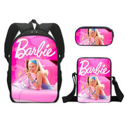 芭比公主书包三件套barbie涤纶单层笔袋小挎包女生双肩背包