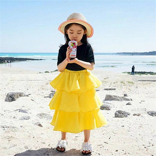 女童韩版套装露背蝴蝶结娃娃，上衣加儿童蛋糕半身裙，夏外贸(夏外贸)童装