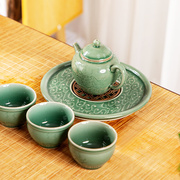 龙泉青瓷功夫茶具小套装，简约茶壶家用禅意陶瓷茶杯盖碗办公室泡茶