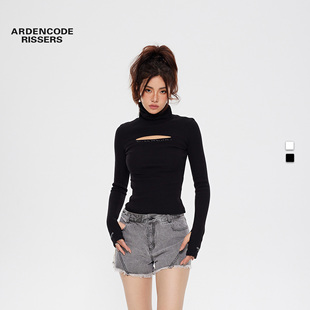 ARDENCODE R 解码丨 女款高领性感镂空长袖T恤百搭打底黑色上衣