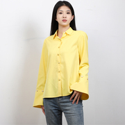 衬衫女2024春装黄色，简约显瘦长袖高档舒适知性好看高级感衬衣