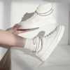 百搭高帮帆布鞋原创设计珍珠链条少女复古甜美2024秋季小白鞋