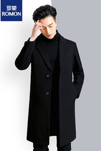 罗蒙毛呢大衣男士中长款高级感冬季韩版潮流羊毛，呢子风衣外套英伦