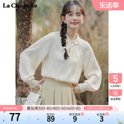 拉夏贝尔lachapelle女装中式国风宽松盘扣，长袖雪纺衬衣女