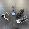 韩国东大门女鞋2024夏欧美(夏欧美)防水台细带，交叉带套趾一字带高跟凉鞋