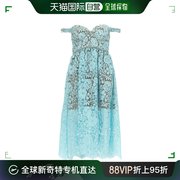 香港直邮Self-Portrait 女士蓝色灯芯绒蕾丝精致中长连衣裙