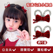 蝴蝶结发夹女童红色立体兔，耳朵发卡头饰，宝宝新年过年发饰儿童对夹