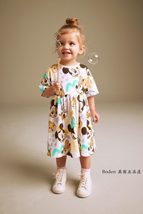 next女童连衣裙2024夏季花(夏季花)彩色米奇纯棉，短袖儿童裙3月-7岁