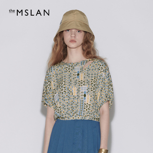 mslan商场同款春夏印花短袖，上衣后开叉，雪纺套衫mebm1505