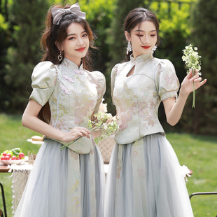 新中式伴娘服2023夏季小众，高级感旗袍显瘦姐妹，团伴娘裙礼服女