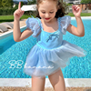 儿童连体裙式游泳衣公主，风可爱女孩宝宝，中小女童洋气蕾丝沙滩泳装