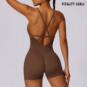 vitalitygirls美背连体瑜伽服带胸垫低胸聚拢连体衣，收腹紧身服女
