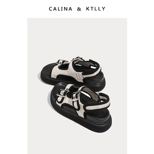 CALINA&KTLLY厚底百搭运动沙滩平底凉鞋拖鞋女2023年夏季外穿