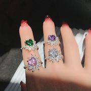 佩小姐Dai粉心形钻石戒指女轻奢薰衣草紫锆小众设计花朵指环钻戒
