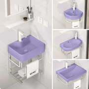 紫色洗漱盆陶瓷三角，洗手盆挂墙式简易洗脸盆，小户型卫生间面盆阳台